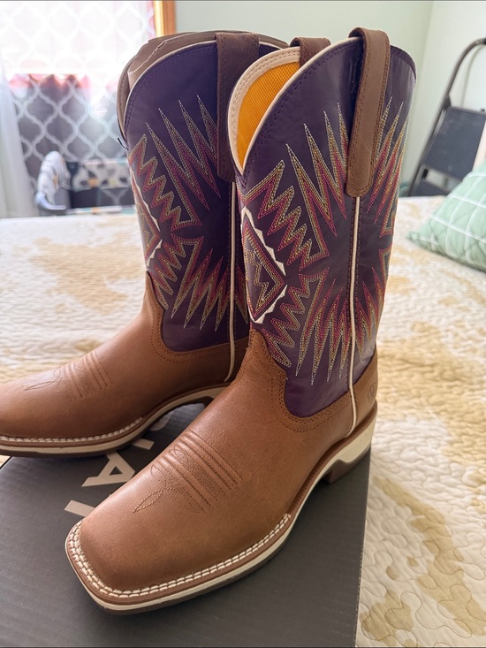 Ariat Shoes - Ariat Brown Leather Cowboy Boots with Purple Embroidered Shaft